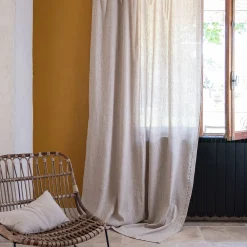 Rideau à passants en lin et coton finition ajouré 140x250cm - beige
