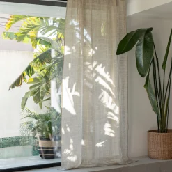 Rideau passe-tringle en lin à carreaux 140x250cm - beige