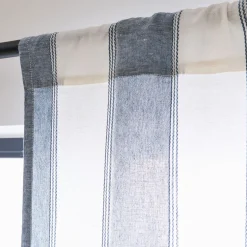 Rideau passe-tringle en lin et coton à rayures 140x250cm - bleu
