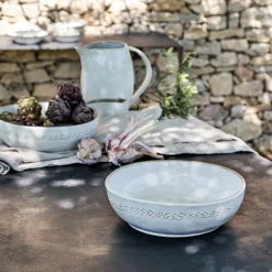 Saladier à motif végétal en grès D26cm - beige alpilles