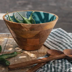 Saladier en bois de manguier D25cm - bleu prusse