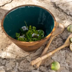 Saladier en bois de manguier D25cm - bleu prusse