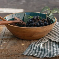 Saladier en bois de manguier D29cm - bleu prusse