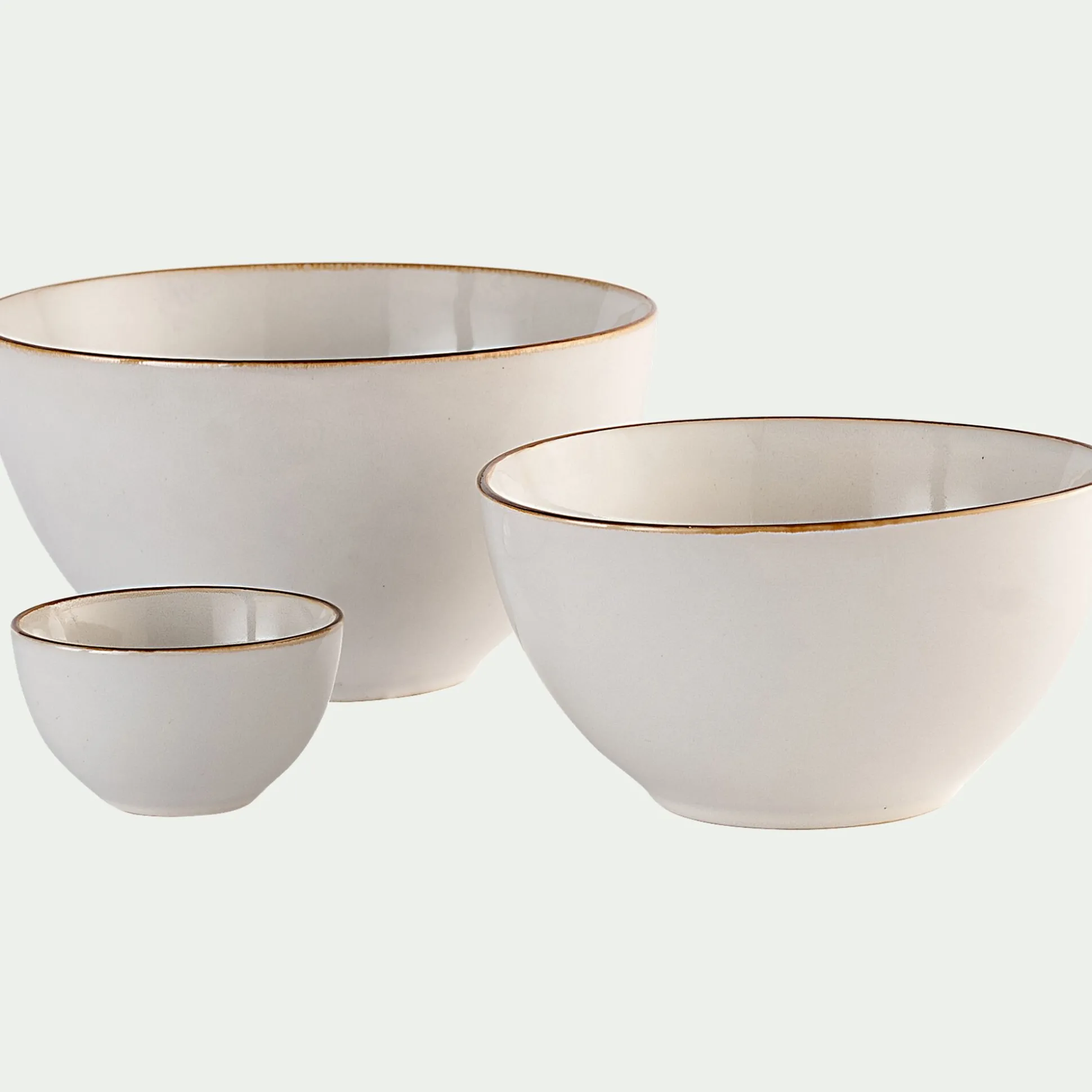 Saladier en grès avec liseré marron D20cm - blanc