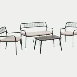 Salon de jardin en acier - noir (4 places)