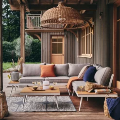 Salon de jardin en aluminium et polywood - gris (4 à 6 places)