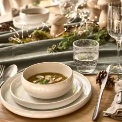 Service de vaisselle en grès moucheté - blanc