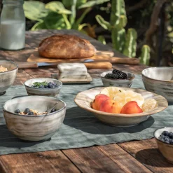 Service petit-déjeuner en grès réactif - gris