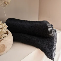 Serviette de bain brodé en coton - noir 50x100cm