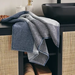 Serviette de toilette bouclette jacquard en coton 50x100cm - bleu