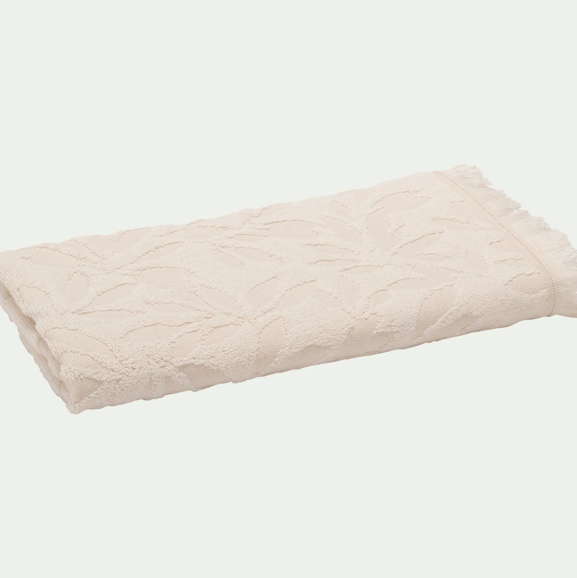 Serviette de toilette en coton motif floral 50x100cm - blanc écru