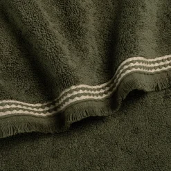 Serviette de toilette frangée en coton 50x100cm - vert cèdre