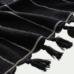 Serviette de toilette rayée en coton 50x100cm - noir