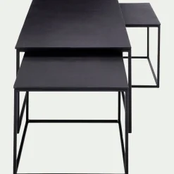 Set de 3 tables basses gigognes en angle en métal - noir