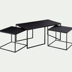 Set de 3 tables basses gigognes en angle en métal - noir