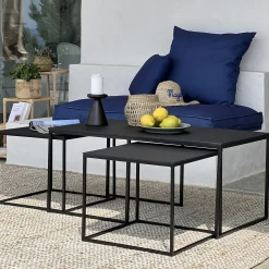 Set de 3 tables basses gigognes en angle en métal - noir