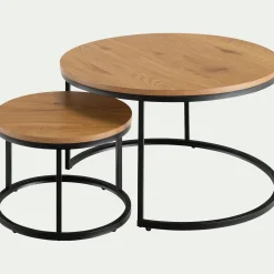 Set de 2 tables basses gigognes en bois et métal - bois clair
