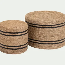 Set de 2 tables basses rondes en jacinthe d'eau - naturel