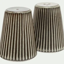 Set de salière et poivrière en grès strié D7cm - gris