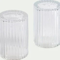 Set de salière et poivrière en verre côtelé - transparent H8cm