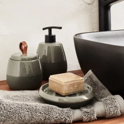 Set de salle de bain en grès - vert cèdre