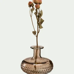 Soliflore en verre à motif H12cm - beige