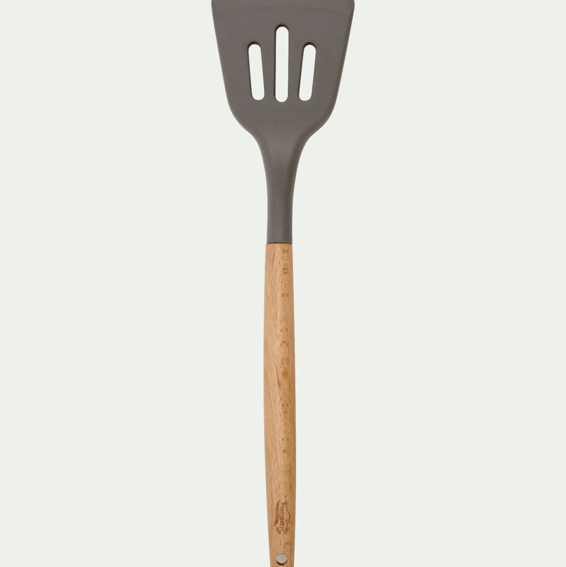 Spatule plate ajourée en bois et silicone - brun terre ombre