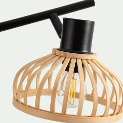 Spot double en acier et bambou - noir H15,6xL43,8cm