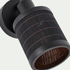 Spot électrifié en acier et rotin - noir