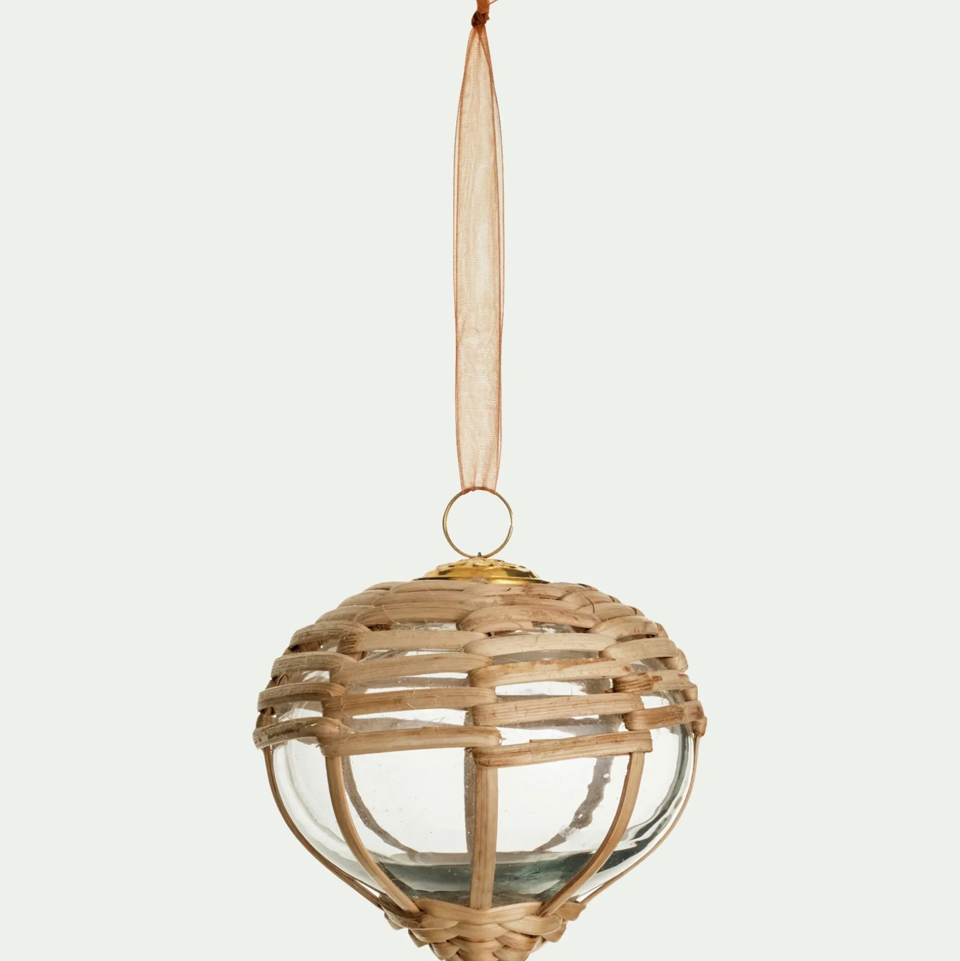 Suspension de Noël en verre tressé de rotin D10cm - naturel