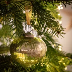 Suspension de Noël en verre forme goutte D9cm - vert