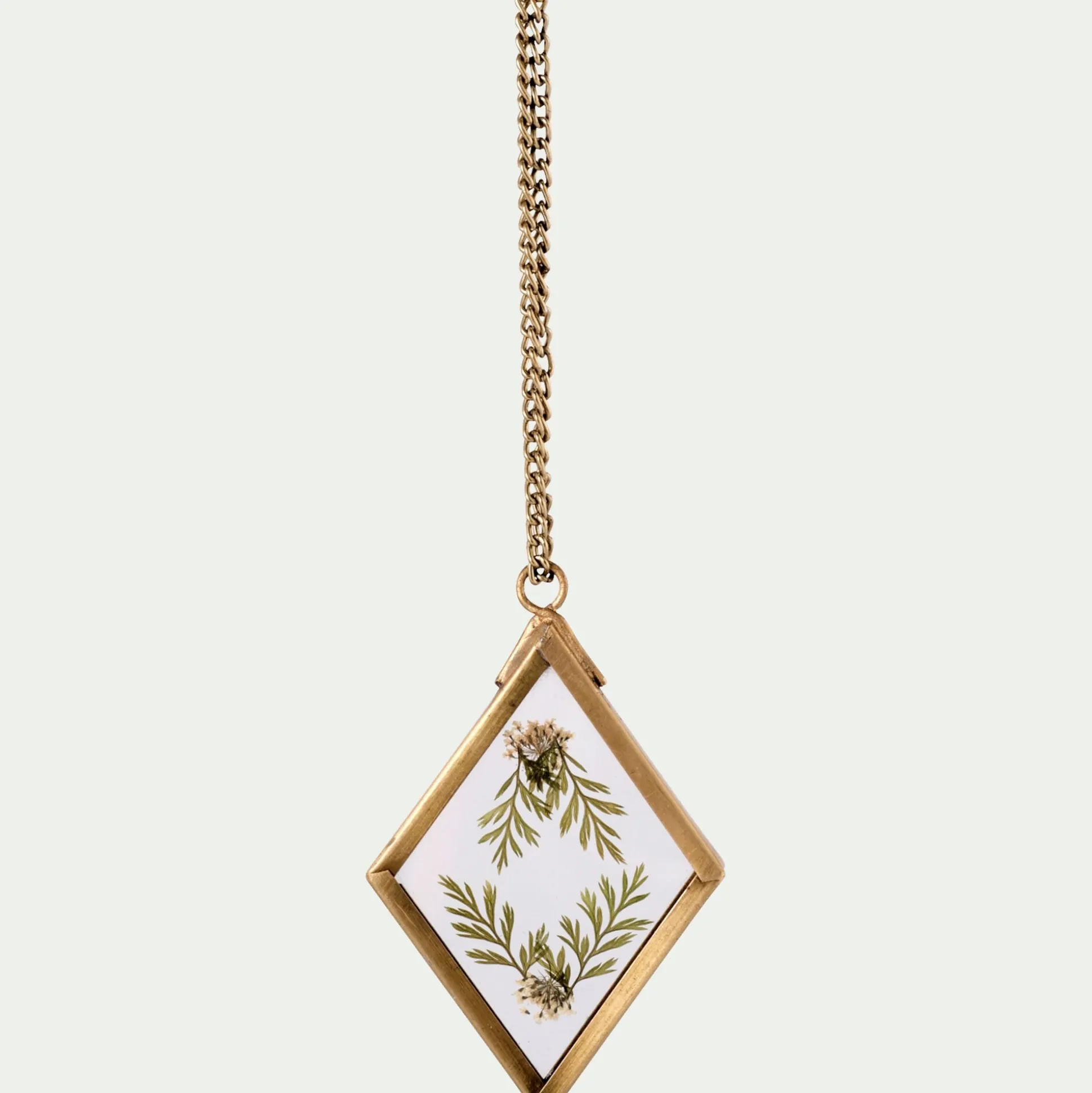 Suspension de Noël en verre et laiton avec fleurs séchées H5cm - doré