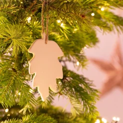 Suspension de Noël feuille en grès H11,43cm - blanc