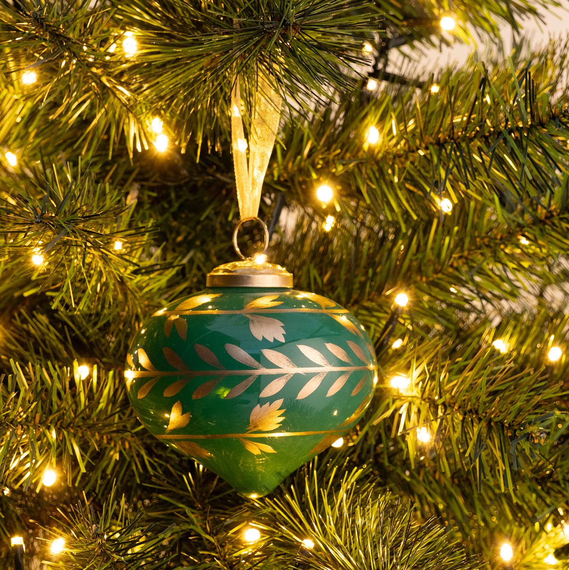 Suspension de Noël goutte en verre D10cm - vert