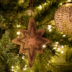 Suspension de Noël étoile en perles H11,5cm - doré