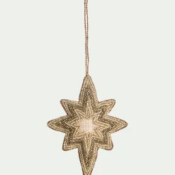 Suspension de Noël étoile en perles H11,5cm - doré