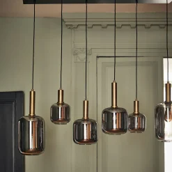 Suspension en acier à 6 globes en verre fumé - noir