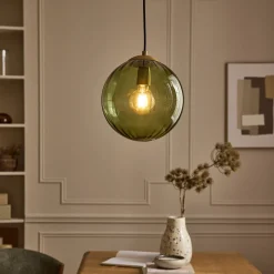 Suspension électrifié en verre et acier D25cm - vert