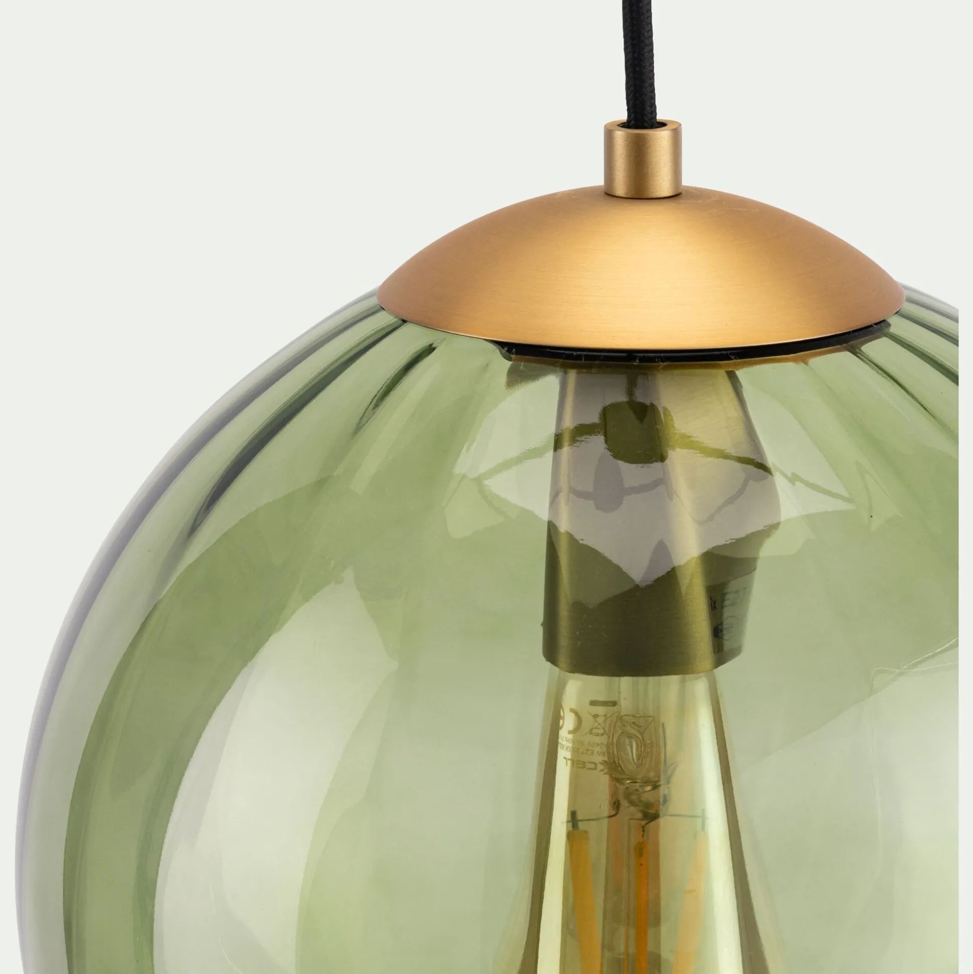 Suspension électrifié en verre et acier D25cm - vert