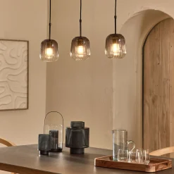 Suspension électrifiée avec 3 luminaires en verre - gris