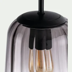 Suspension électrifiée avec 3 luminaires en verre - gris