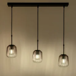 Suspension électrifiée avec 3 luminaires en verre - gris
