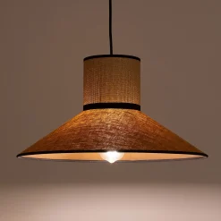 Suspension électrifiée en lin et papier D44cm - jaune miel