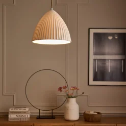 Suspension électrifiée en porcelaine striée D29,3cm - blanc