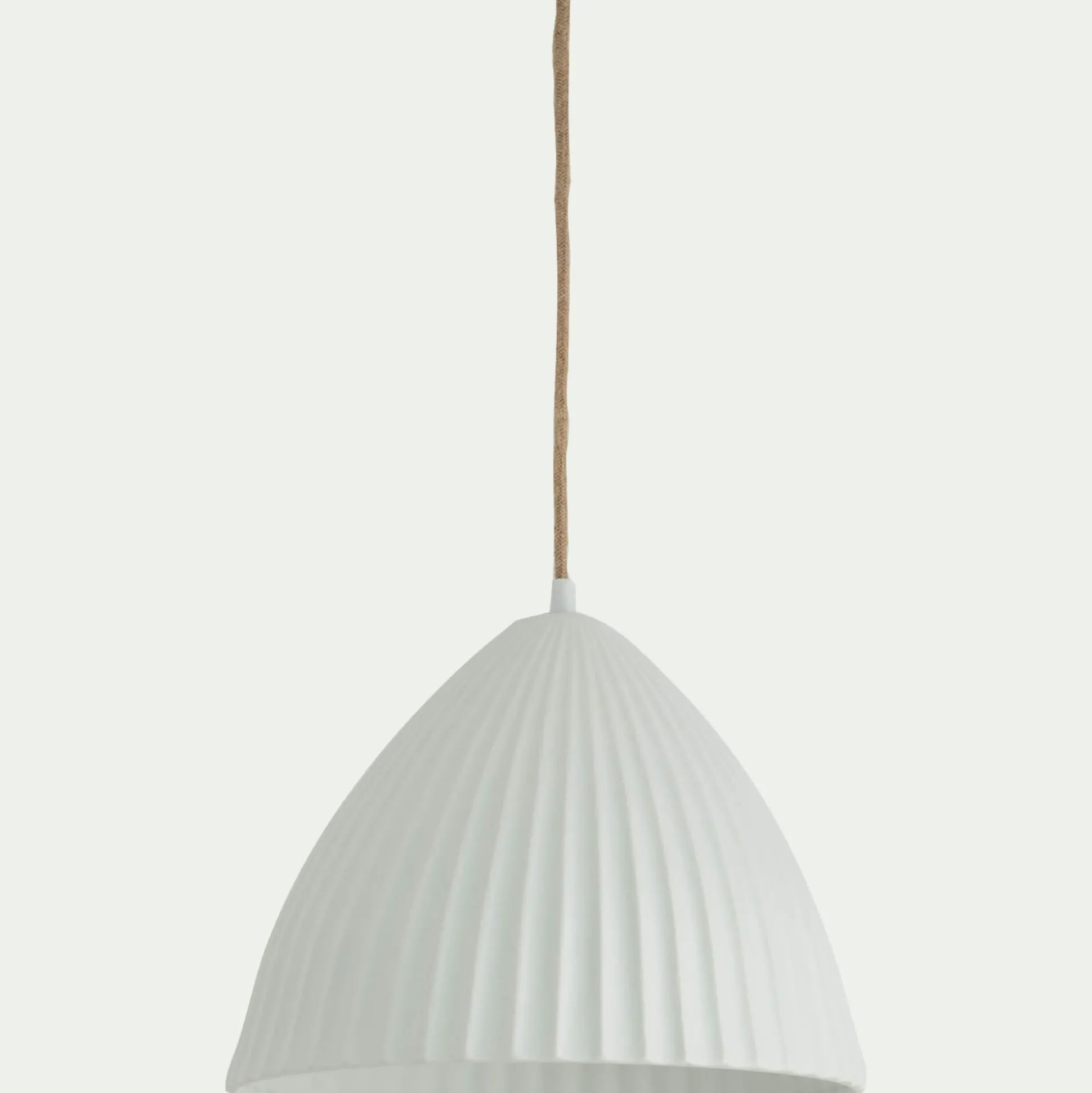 Suspension électrifiée en porcelaine striée D29,3cm - blanc