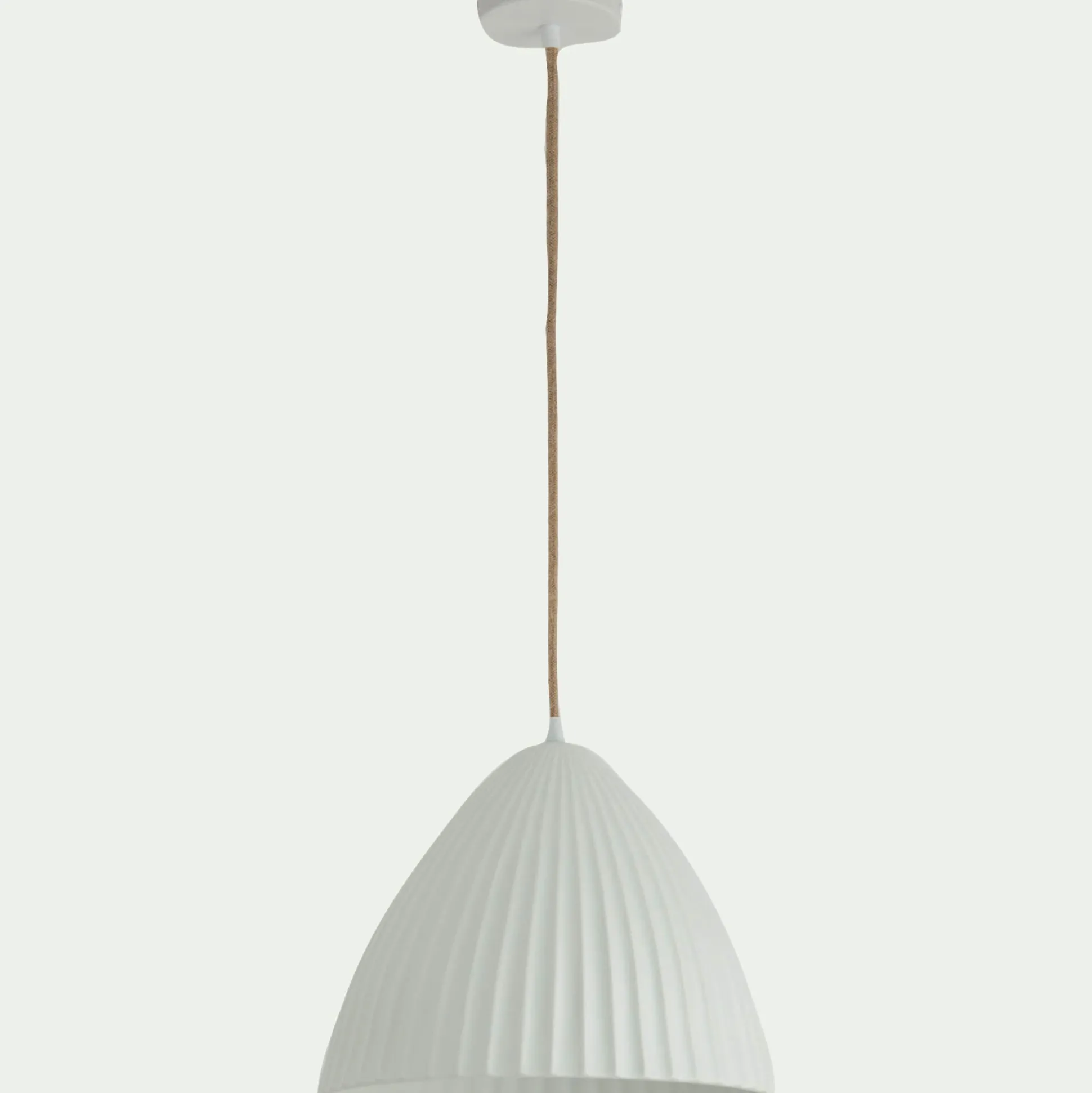 Suspension électrifiée en porcelaine striée D29,3cm - blanc