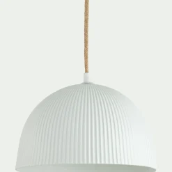 Suspension électrifiée en porcelaine striée D24cm - blanc