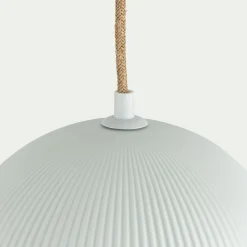 Suspension électrifiée en porcelaine striée D24cm - blanc