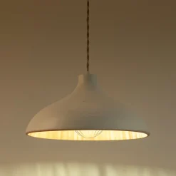 Suspension électrifiée en terre cuite D35cm - blanc