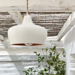 Suspension électrifiée en terre cuite D18cm - blanc